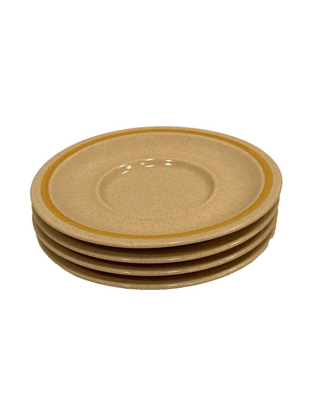 Yamaka Stoneware Japan Set of 4 Saucers Speckled Beige Mustard Stripe Vintage